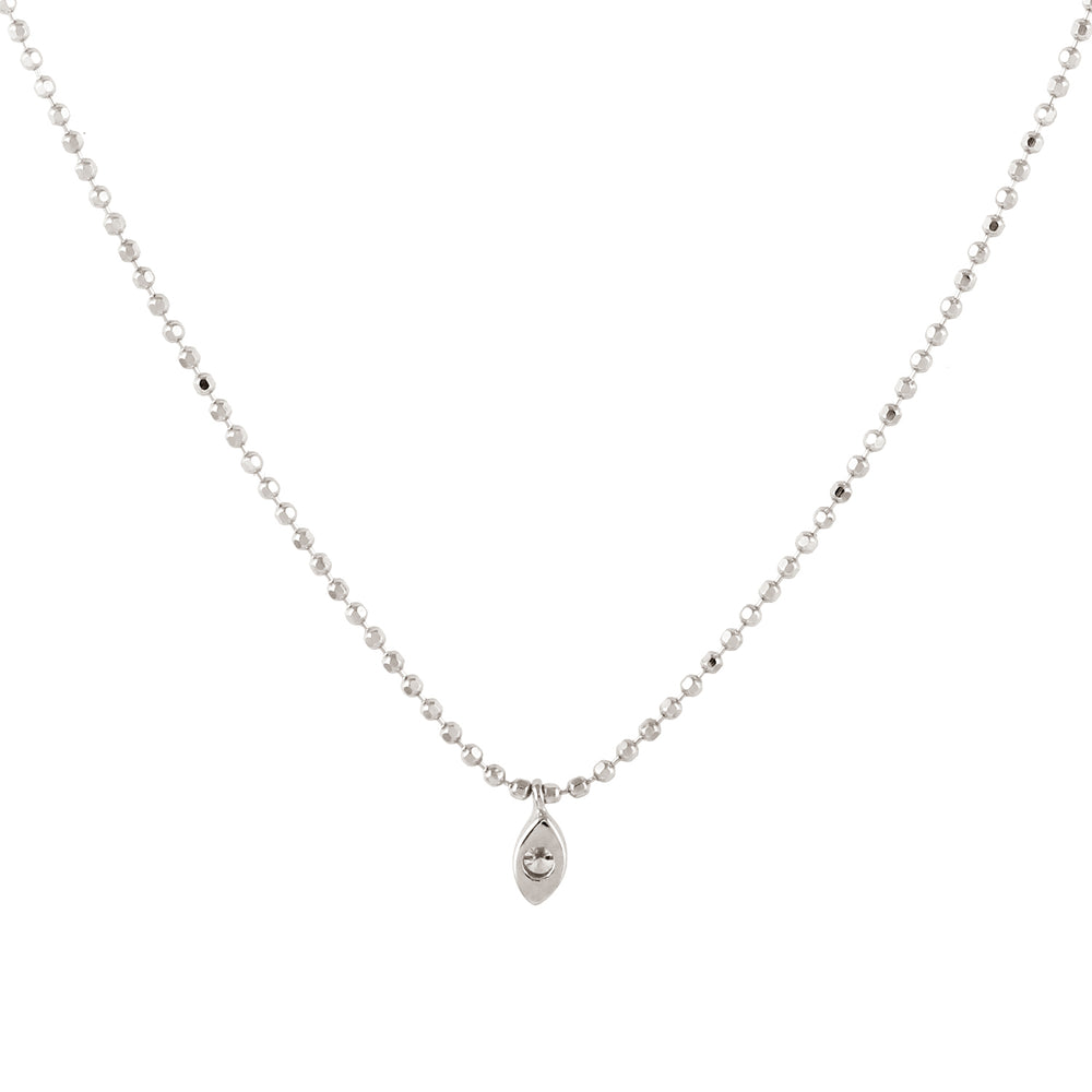 Single Stone Natural Diamond Dot 18k White Gold Chain Necklace