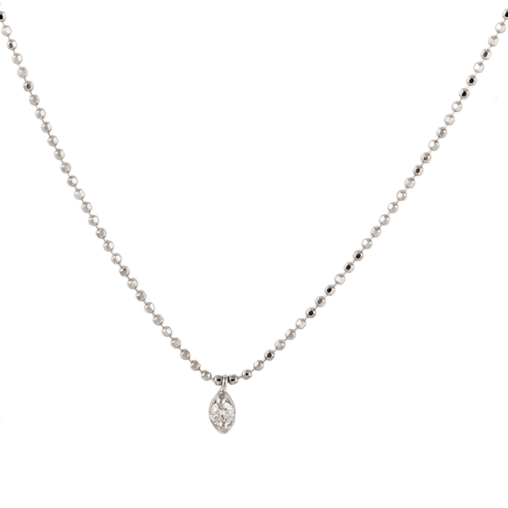 Single Stone Natural Diamond Dot 18k White Gold Chain Necklace
