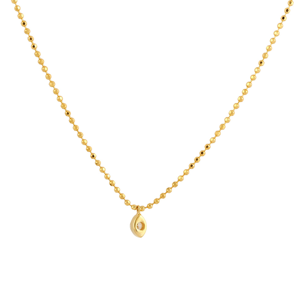 Single Stone Natural Diamond Dot 18k Yellow Gold Chain Necklace