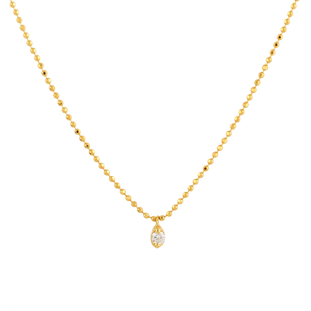 Single Stone Natural Diamond Dot 18k Yellow Gold Chain Necklace