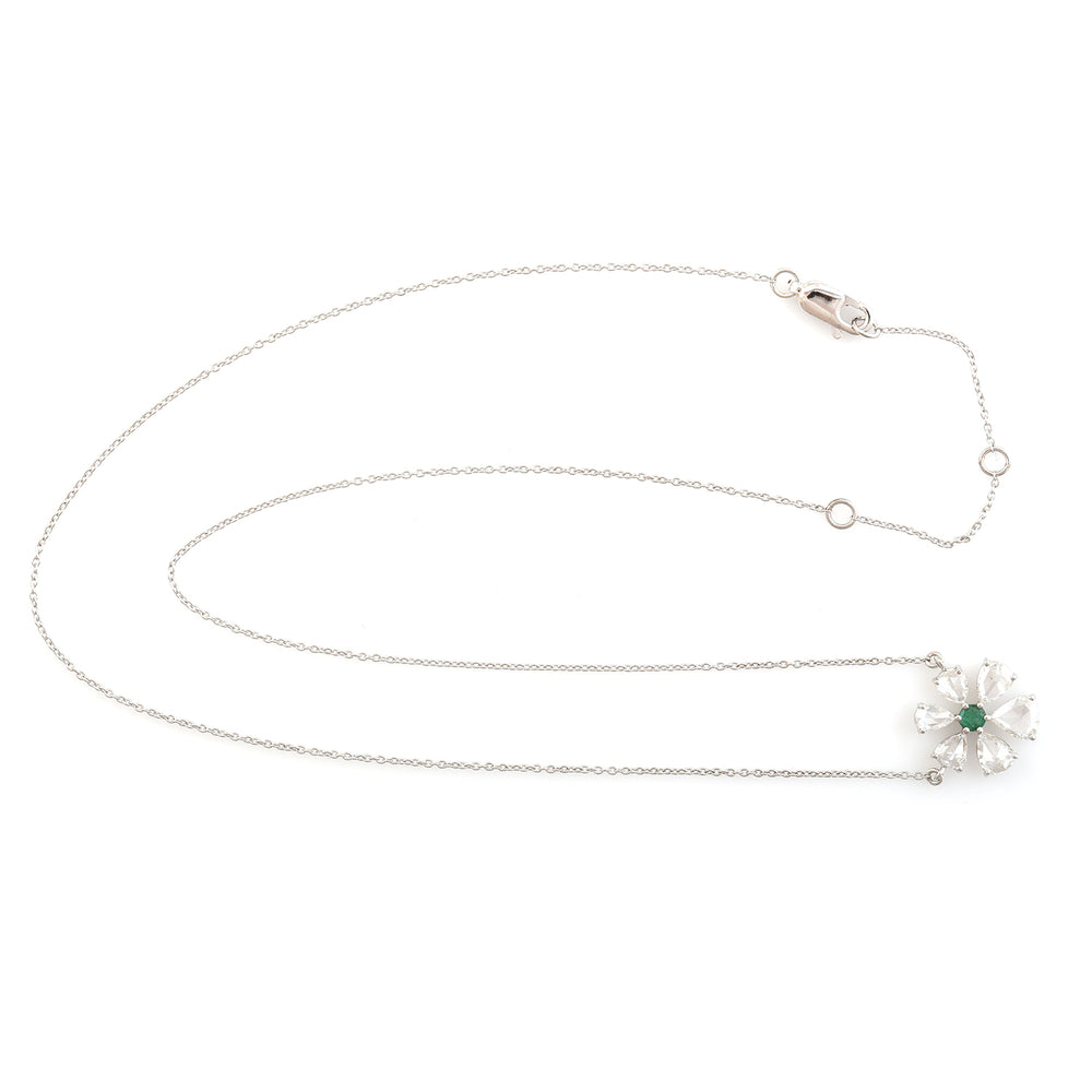 Natural Rose Cut Diamond Round Emerald Daisy Princess Necklace In 18k White Gold Gift