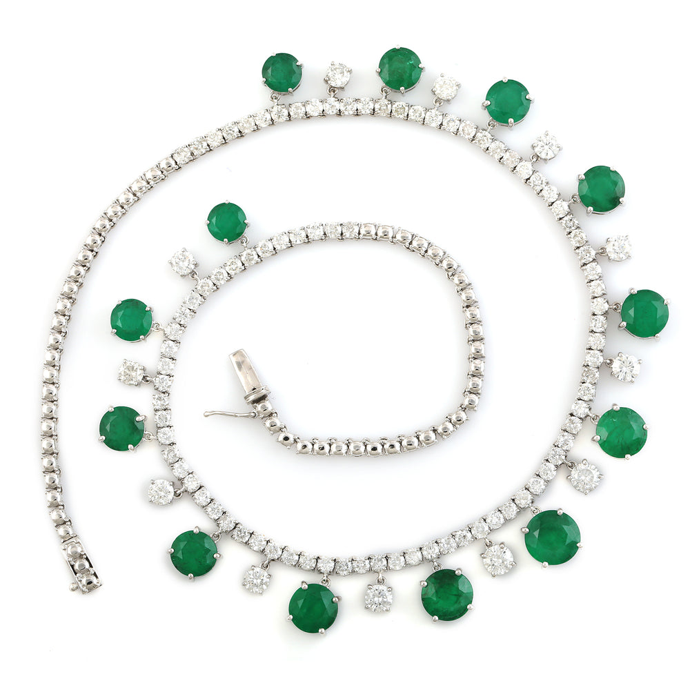 Natural Diamond & Emerald Beautiful Choker Necklace Wedding Gift In 18k White Gold