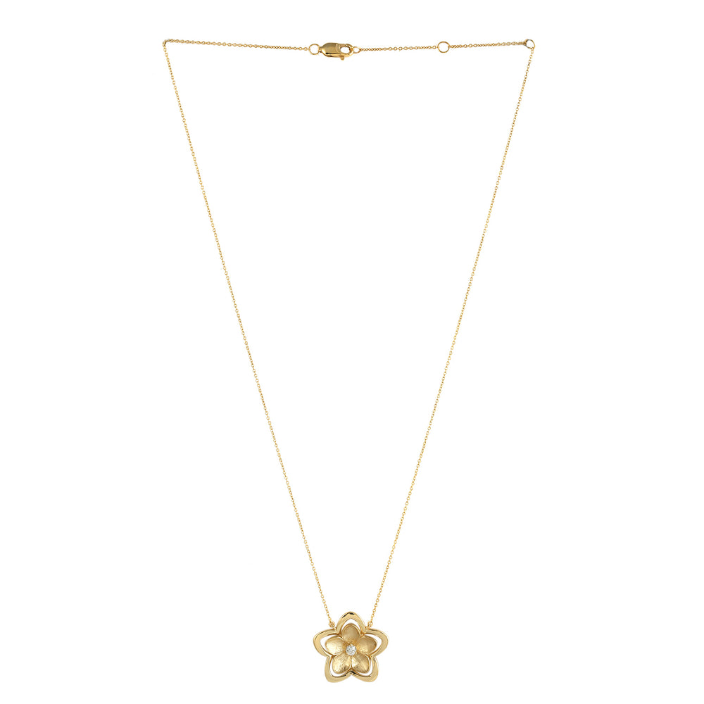 Handcarved Daisy Pendant 14k Yellow Gold Diamond Chain Necklace Gift