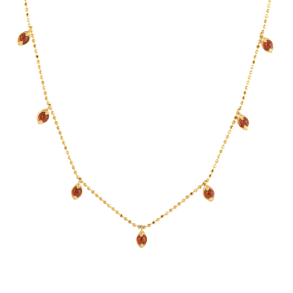Natural Garnet 18k Yellow Gold Handmade Dainty Necklace For Women