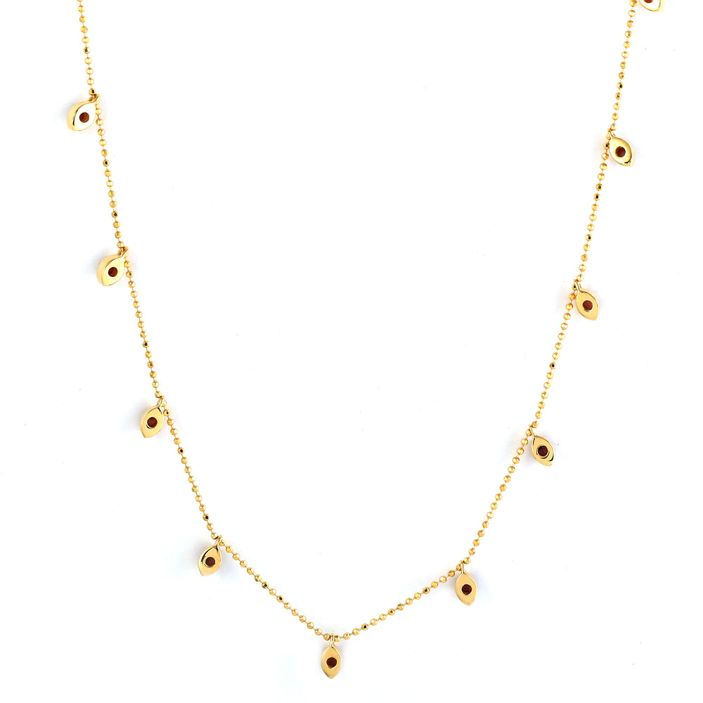 Natural Garnet 18k Yellow Gold Handmade Dainty Necklace For Women