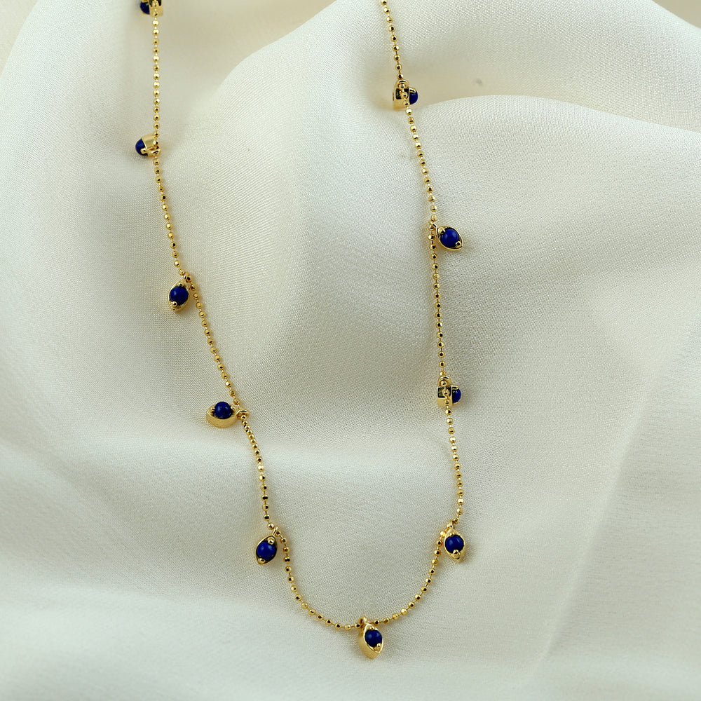 Natural Sapphire 18k Yellow Gold Handmade Dainty Necklace For Women
