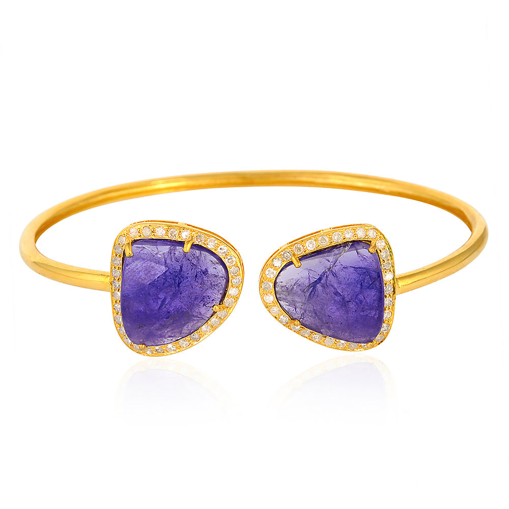 Natural Tanzanite Pave Diamond 18k Gold Handmade Cuff Bracelet