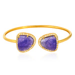 Natural Tanzanite Pave Diamond 18k Gold Handmade Cuff Bracelet