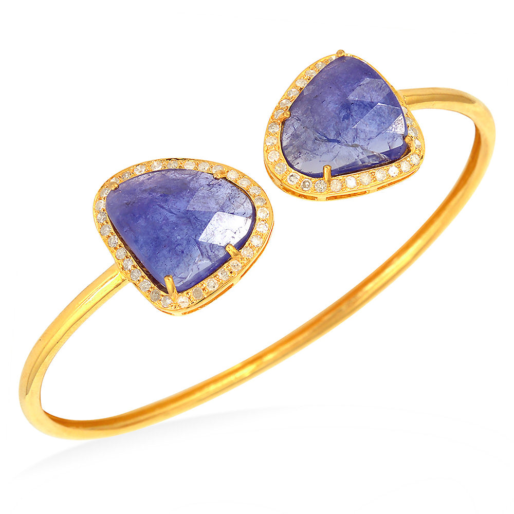 Natural Tanzanite Pave Diamond 18k Gold Handmade Cuff Bracelet