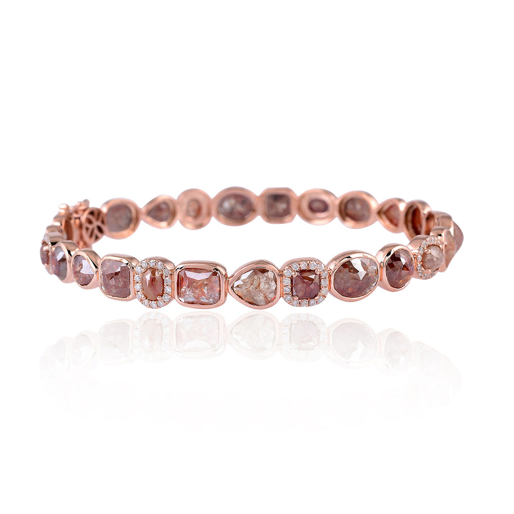 Natural Ice Diamond 18K Rose Gold Cluster Bangle Bracelet Jewelry