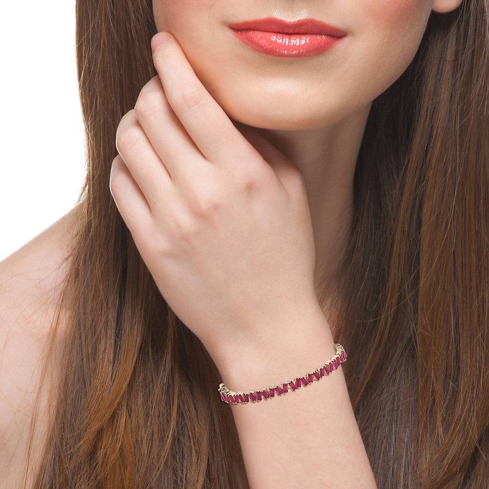 Baguette Ruby Cuff Bracelet In 18k Yellow Gold For Her