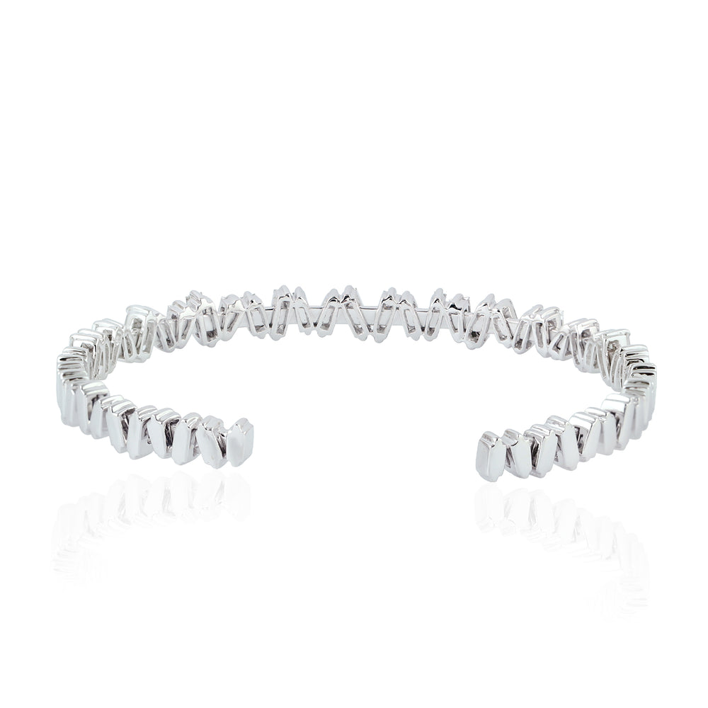 Baguette Diamond Zig Zag 18k White Gold Cuff Bracelet For Her