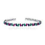 Baguette Ruby Sapphire Emerald Cuff Bracelet In 18k White Gold For Her