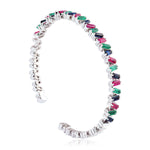 Baguette Ruby Sapphire Emerald Cuff Bracelet In 18k White Gold For Her