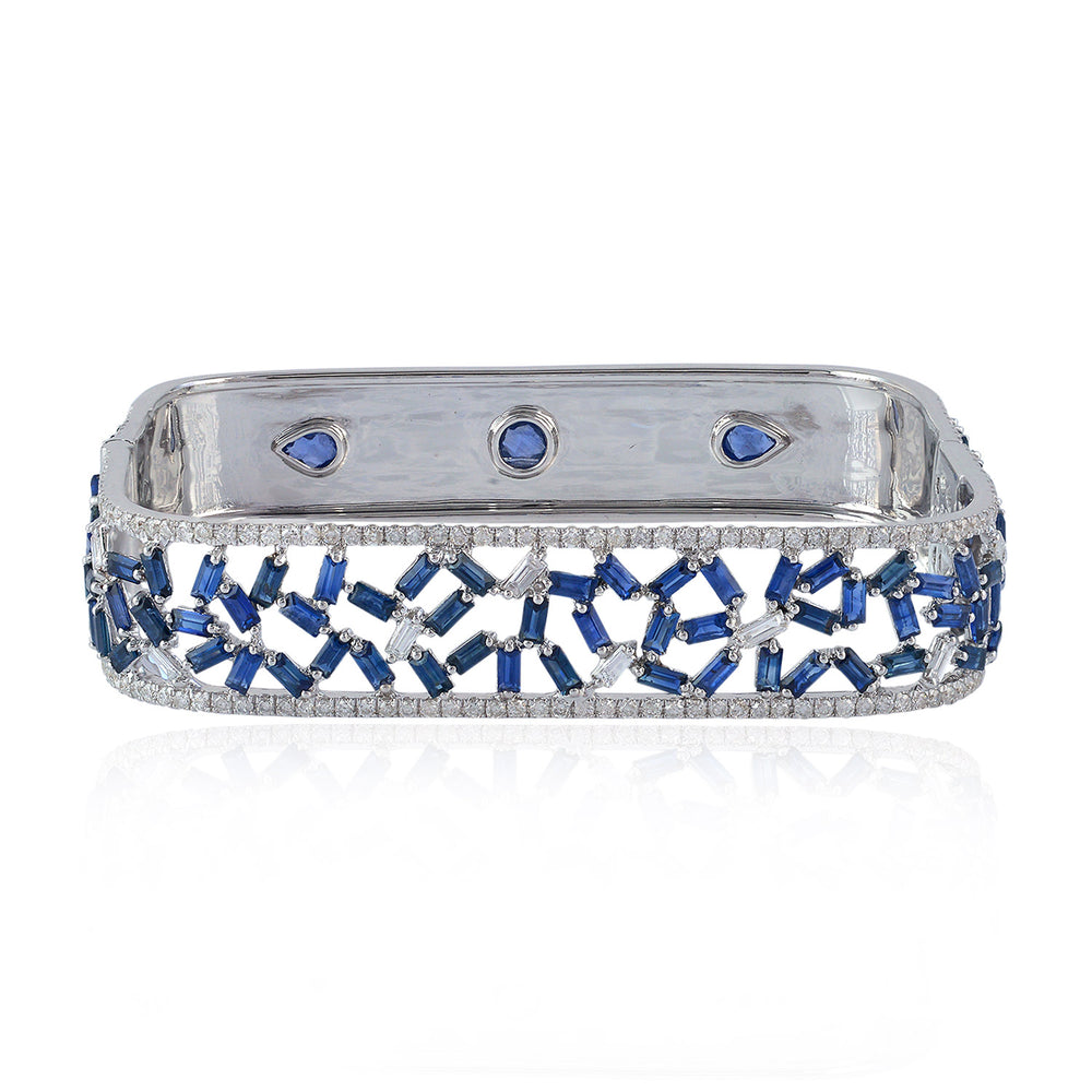 Baguette Sapphire Diamond 18k White Gold Bangle Gift