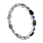 Blue Sapphire Geode Pave Diamond 18k White Gold Elegant Bracelet Bangle