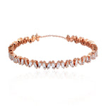 Tapered Baguette Diamond Zig Zag Design Adjustable Bangle Bracelet In 18k Rose Gold