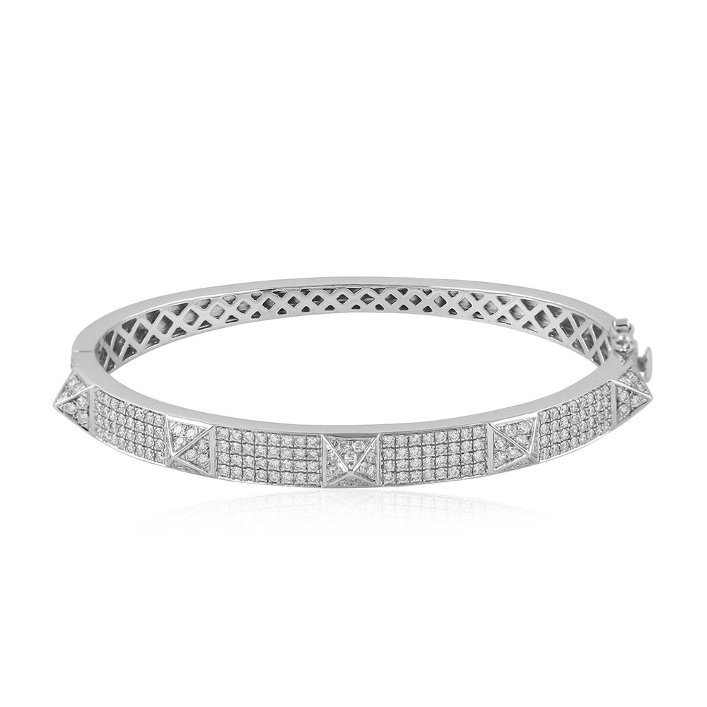 Micro Pave Diamond Spike Design 14k Gold White Bangle