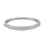 Micro Pave Diamond Spike Design 14k Gold White Bangle