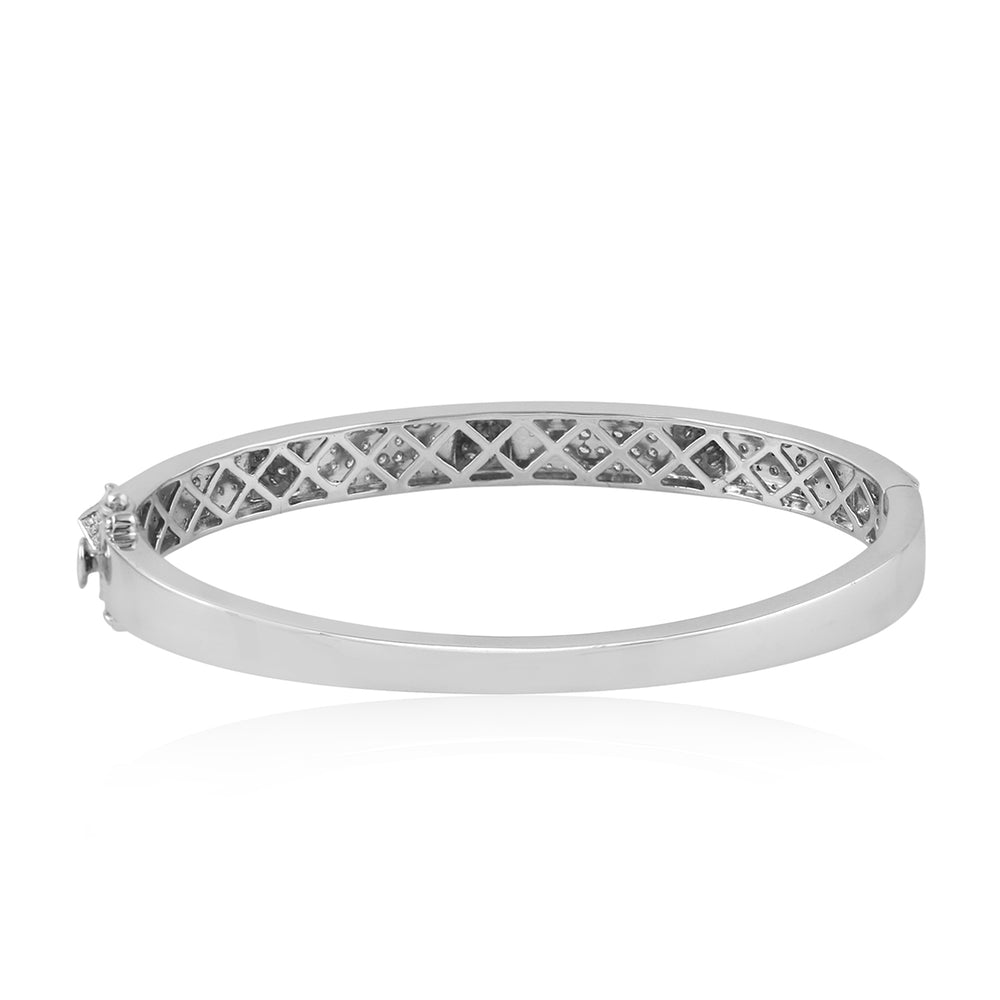 Micro Pave Diamond Spike Design 14k Gold White Bangle