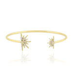 18k Gold Studded Diamond Star Burst Cuff Bangles Pave Jewelry