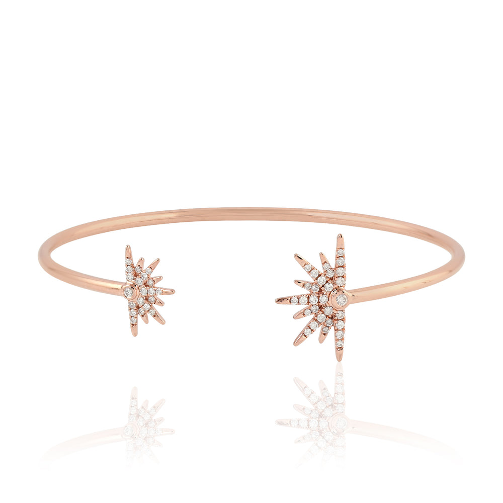 18k Rose Gold & Pave Diamond Starburst Cuff Bangle Bracelet Jewelry Gift