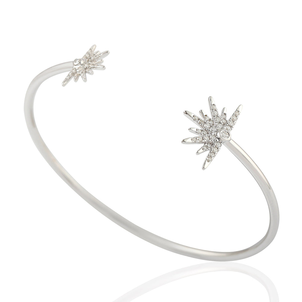 Pave Diamond Star Burst Design Cuff Bracelet In 18K White Gold Jewelry