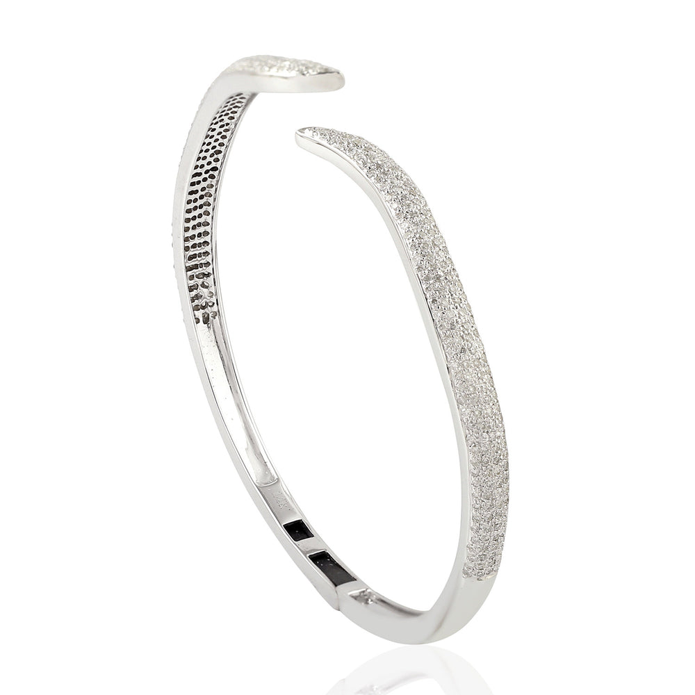 Micro Pave Diamond Tale Design 14k White Gold Open Cuff Bracelet