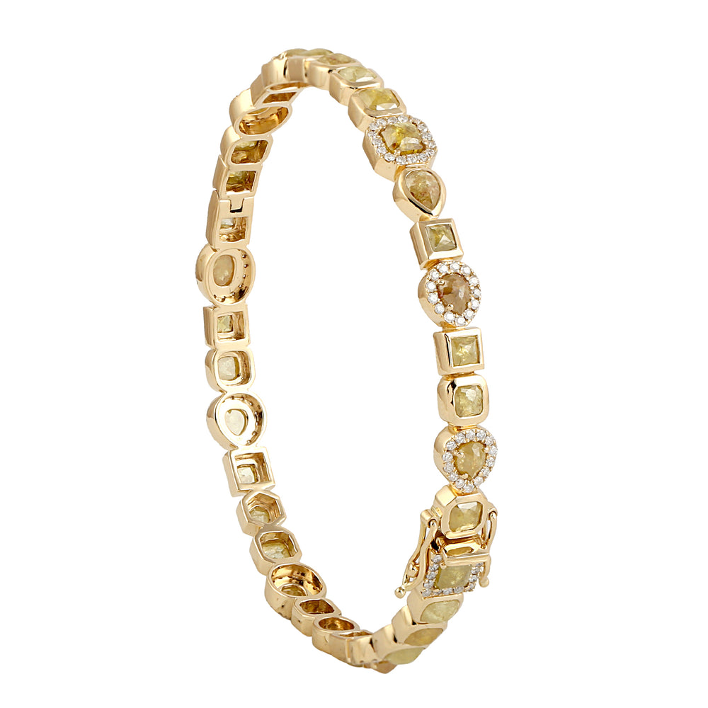 18k Yellow Gold Bangle Bezel Set Diamond Bracelet Jewelry