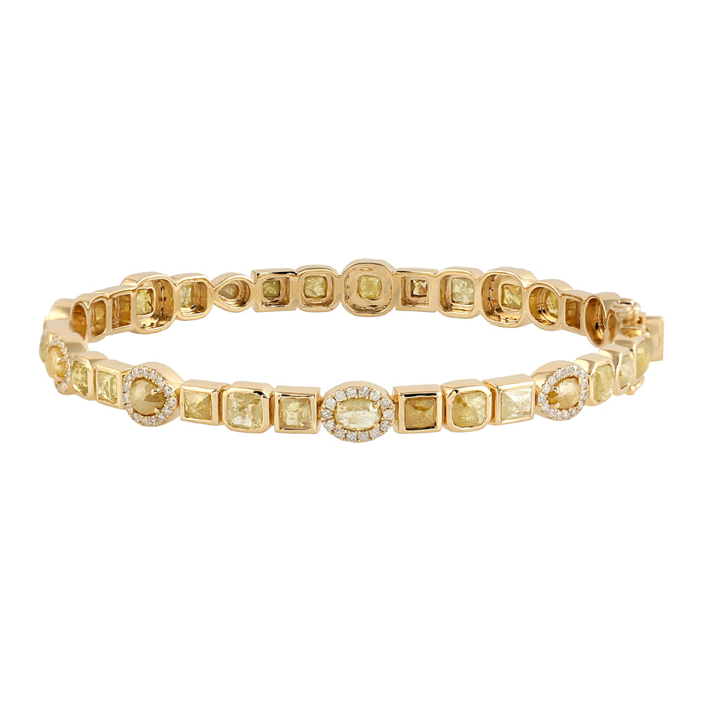 18k Yellow Gold Ice Diamond Bangle Handmade Women's Jewelry