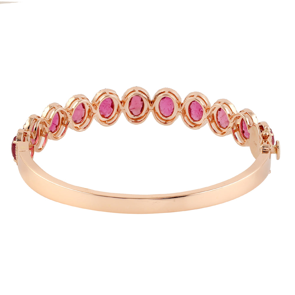 Oval Pink Tourmaline & Pave Diamond classy Bangle In 14k Rose Gold For Her