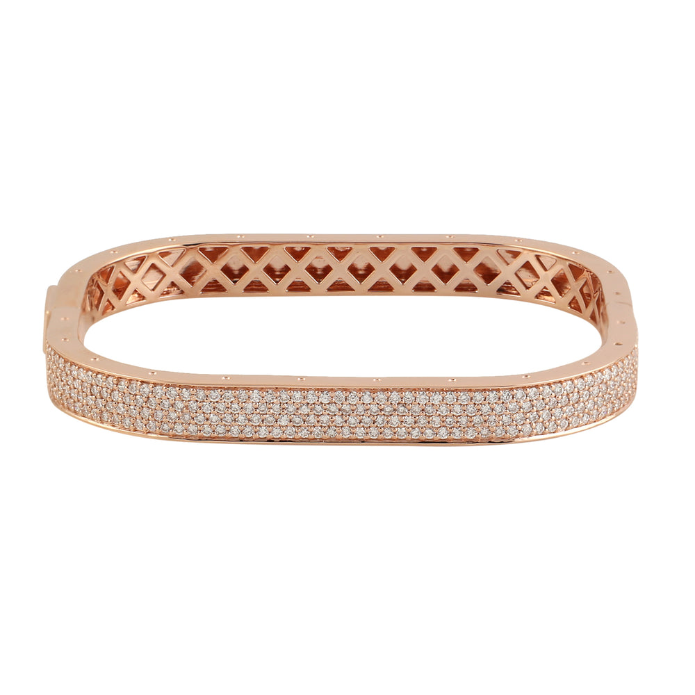 Micro Pave Diamond 18k Rose Gold Handmade Bangle For Her