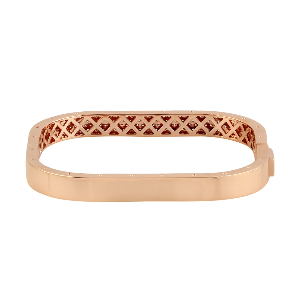 Micro Pave Diamond 18k Rose Gold Handmade Bangle For Her