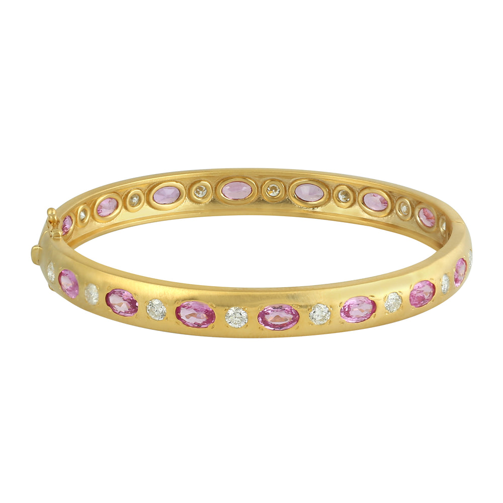 Pink Sapphire Natural Diamond 10k Yellow Gold Bangle