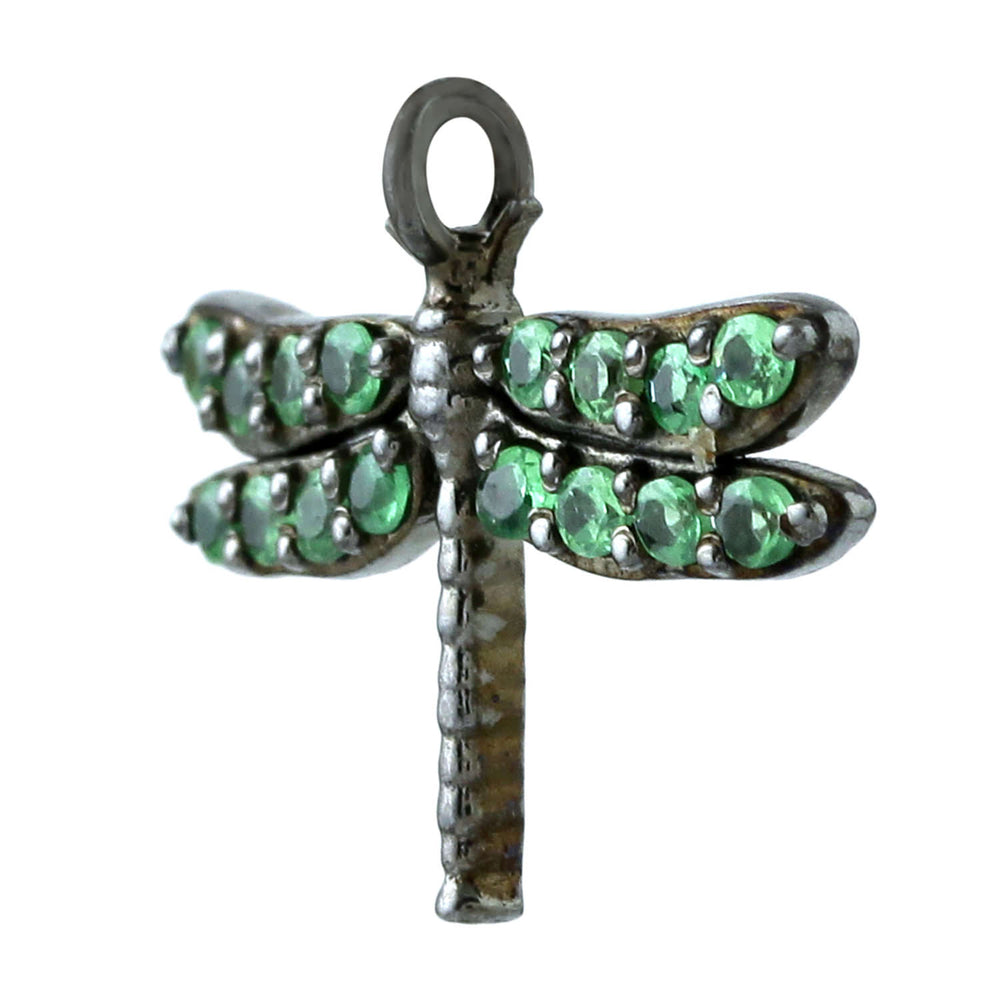 Natural Tsavorite Dragonfly Fauna Charm Pendant in 925 sterling silver