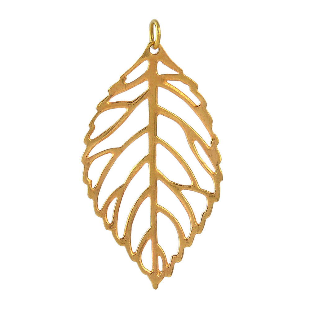 18k Yellow Gold Carved Leaf Design Pendant Handmade Jewelry