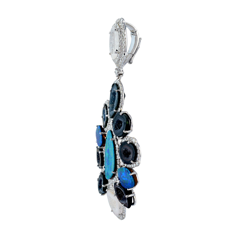 Geode Opal Doublet Diamond Designer pendant In 18k White Gold