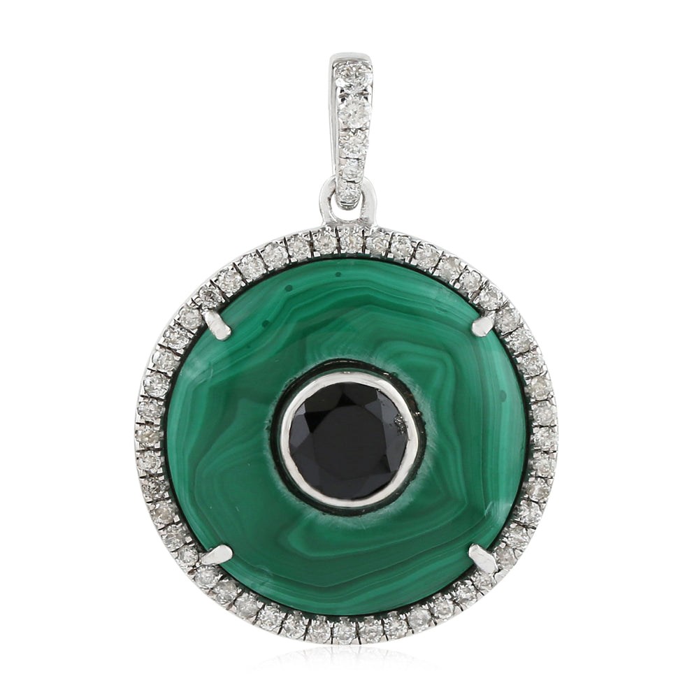 Black Spinel Pave Diamond White Gold Malachite Gemstone Pendant Necklace Gift