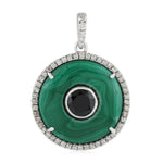 Black Spinel Pave Diamond White Gold Malachite Gemstone Pendant Necklace Gift