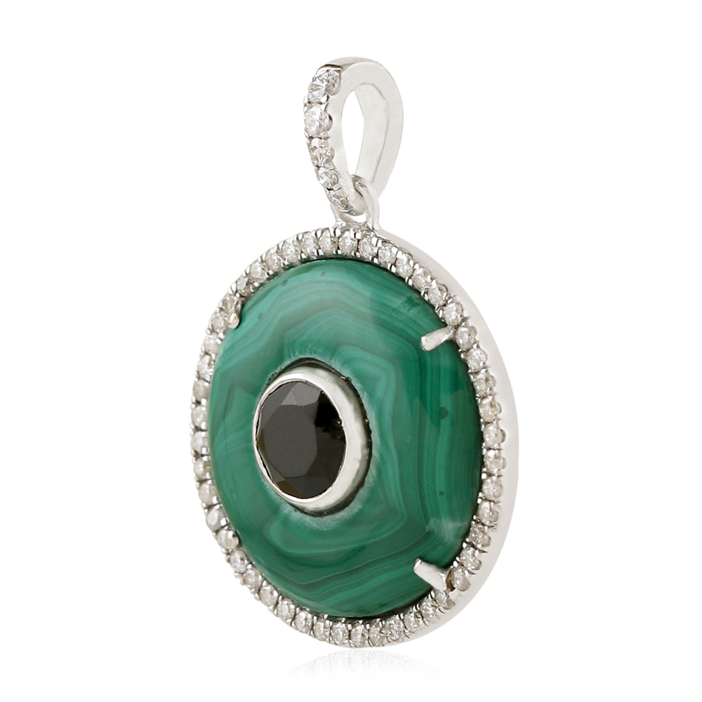 Black Spinel Pave Diamond White Gold Malachite Gemstone Pendant Necklace Gift