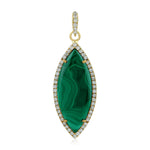 14k Yellow Gold Pave Diamond Marquise Malachite Gemstone Pendant Necklace Gift