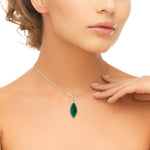 14k Yellow Gold Pave Diamond Marquise Malachite Gemstone Pendant Necklace Gift