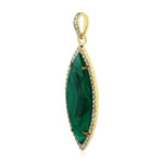 14k Yellow Gold Pave Diamond Marquise Malachite Gemstone Pendant Necklace Gift