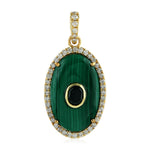 Pave Diamond Malachite Gemstone Pendant Yellow Gold Jewelry Gift