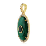 Pave Diamond Malachite Gemstone Pendant Yellow Gold Jewelry Gift