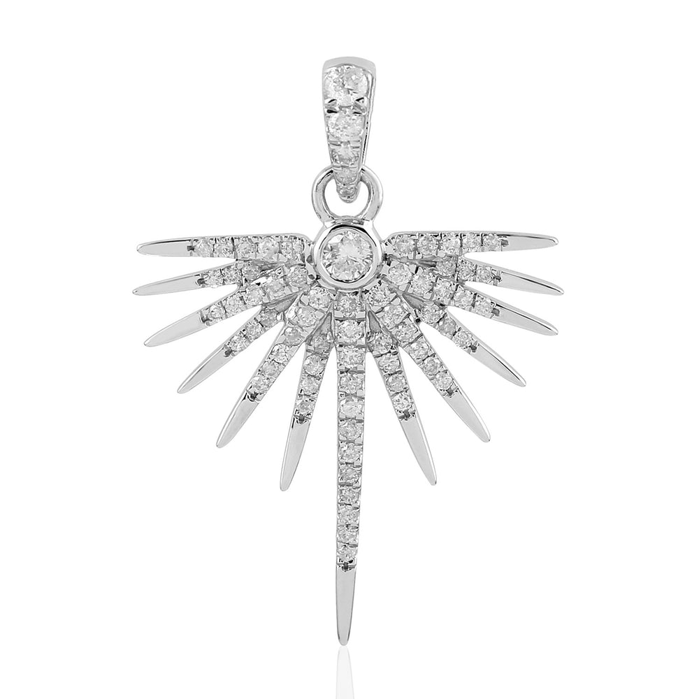 Natural Pave Diamond Half Sunburst Pendant In 14k White Gold