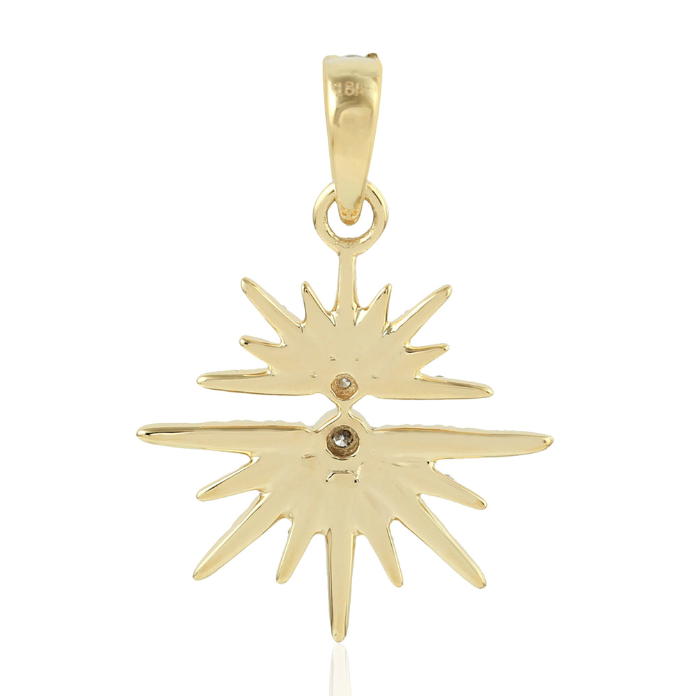 Micro Pave Diamond In 18K Yellow Gold Star Burst Pendant In Gift