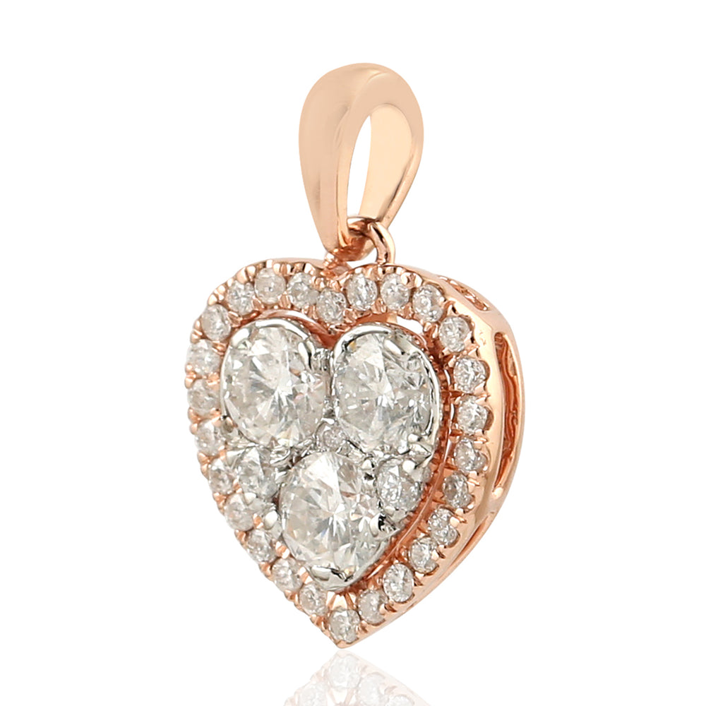 Natural Diamond Heart Pendant Designer Jewelry In 18k Rose Gold For Her