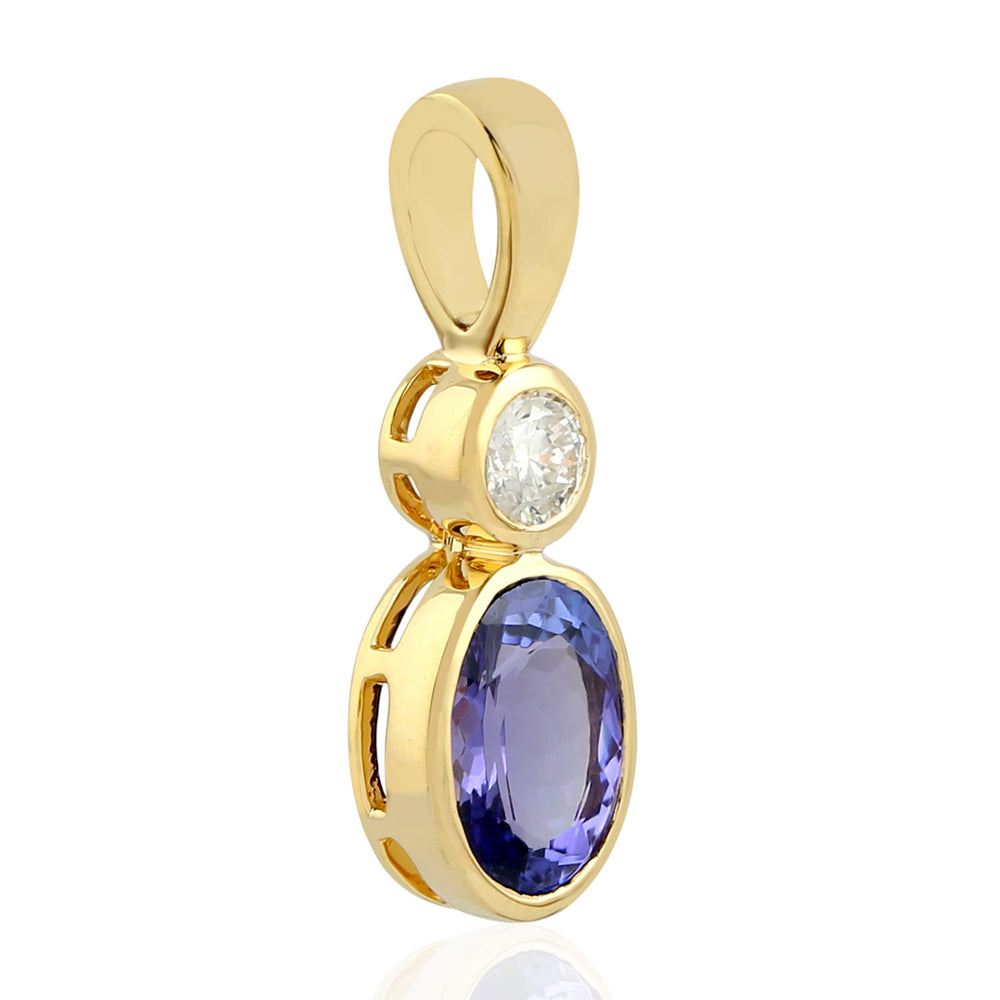 Tanzanite Charm Pendant 18k Yellow Gold Diamond Jewelry