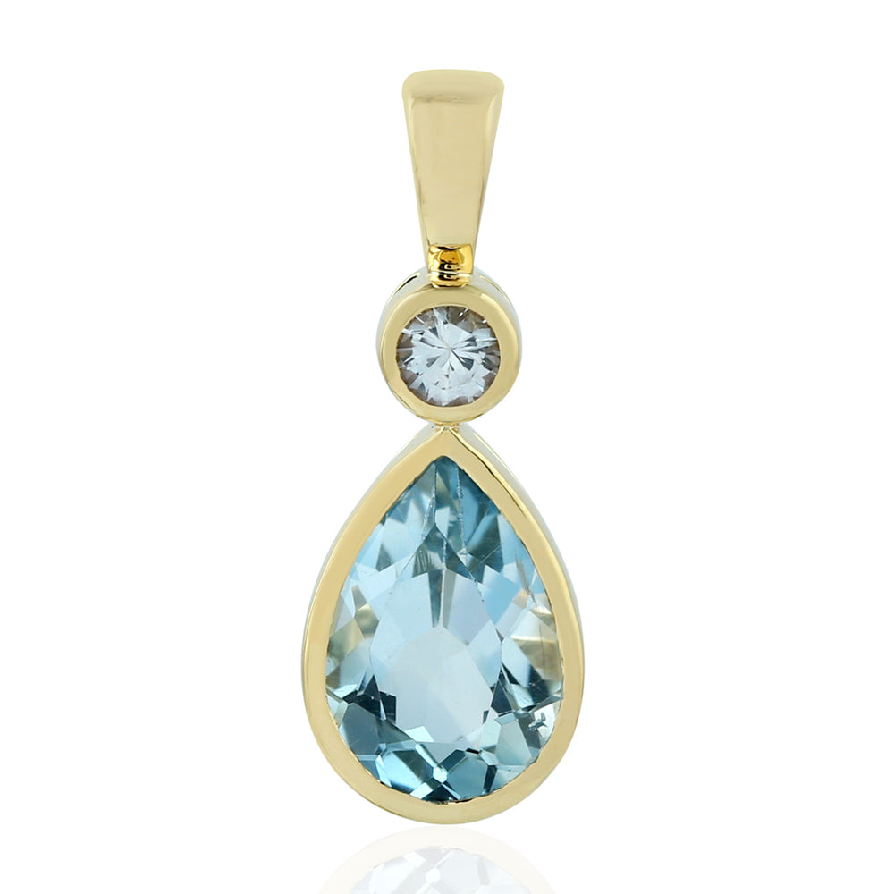 Natural Sapphire Pendant 18k Yellow Gold Topaz Jewelry